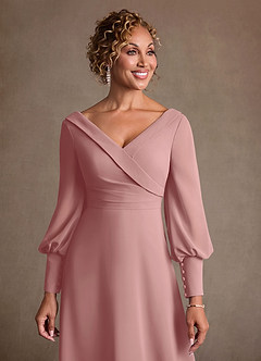 Azazie Paterson Mère de la mariée Robes Robe Trapèze en Mousseline de soie Plissé Rose Poussiéreuse image6