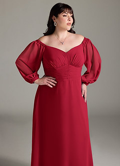 Azazie Rubina Final Sale Dusty Blue A-Line Long Sleeve Chiffon Dress image12