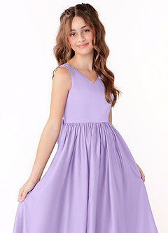 Azazie Hathaway Junior Lilac A-Line Bow Matte Satin Dress image5