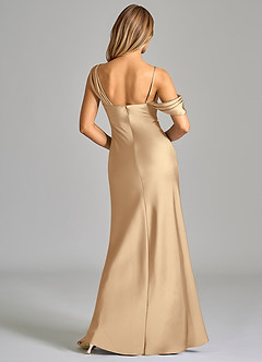 Azazie Celina Jurken voor bruidsmeisjes Jurk van Stretch Satijn met Kolom Off the Shoulder Champagne image2