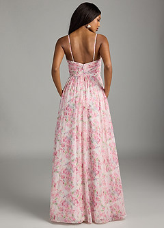 Azazie Alia Bridesmaid Dresses Abstract Watercolor Floral A-Line Pleated Chiffon Dress image4