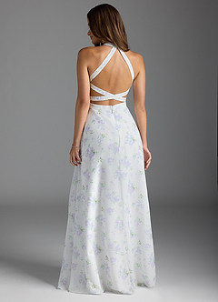 Azazie Clarice Bridesmaid Dresses Blue Vintage Floral A-Line Halter Chiffon Dress image5