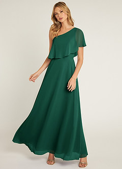 Azazie Lizzy Final Sale Emerald A-Line One Shoulder Chiffon Dress image5