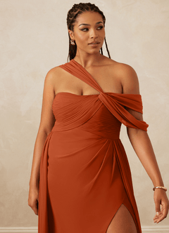 Christian Siriano Bridal for Azazie 1014 Bridesmaid Dresses Burnt Orange A-Line Off the Shoulder Chiffon Dress image15