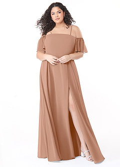 Azazie Sue Bridesmaid Dresses Champagne Rose A-Line Off the Shoulder Chiffon Convertible Dress image6