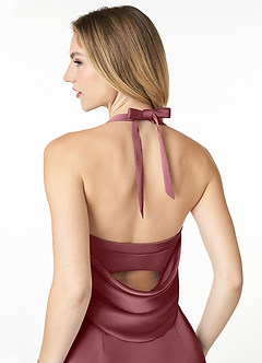 Azazie Myla Bridesmaid Dresses Desert Rose Sheath Cowl Keyhole Stretch Satin Dress image5