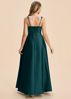 Azazie Azaria Junior Pine A-Line Pleated Stretch Satin Dress image2