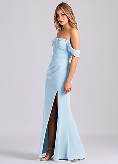 Azazie Joanne Final Sale Sky Blue Mermaid Off the Shoulder Chiffon Dress image3