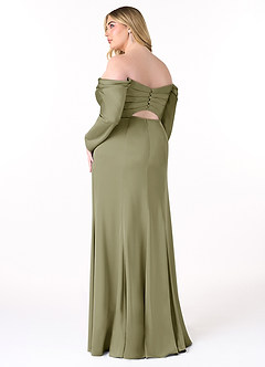 Azazie Hallie Bridesmaid Dresses Pistachio Sheath Off-The-Shoulder Long Sleeve Stretch Satin Convertible Dress image10