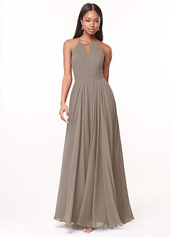 Azazie Cherish Bridesmaid Dresses Taupe A-Line Pleated Chiffon Dress image4