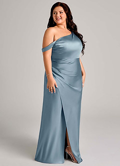 Azazie Madelyn Bridesmaid Dresses Dusty Blue Mermaid One Shoulder Stretch Satin Convertible Dress image12