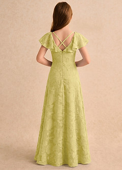Azazie Narin Girls Formal Flower Girl Dresses Canary A-Line with Sleeves Floral Burnout Dress image2