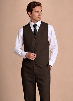front Wesley Marron Foncé Gilet de costume en lin mélangé