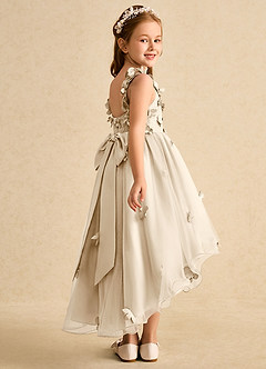 Azazie Tweety Robe Demoiselle D'honneur Fillette Robe Trapèze en Tulle Dentelle Champagne image6
