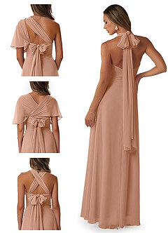 Azazie Fifi Bridesmaid Dresses Champagne Rose A-Line Strapless Chiffon Convertible Dress image8