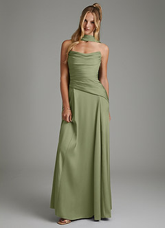 Azazie Gabriela Bridesmaid Dresses Garden Sage A-Line Corset Stretch Satin Dress image1