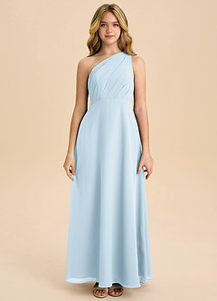 Azazie Phaedra Junior Robe Trapèze en Mousseline de soie Plissée Bleu Ciel image4