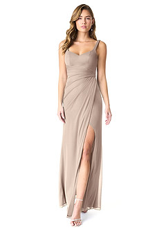 Azazie Verami Final Sale Taupe Mermaid Lace Mesh Dress image1