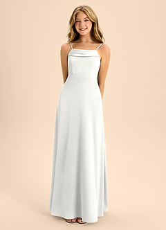 Azazie Anselie Junior Vestido de Blanco de Satén Elástico de Corte en A con Vestidos sin tirantes image4