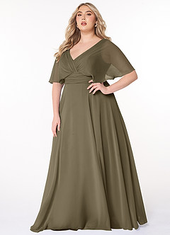 Azazie Pamela Brautjungfernkleider A-Linie V-Hals Gefaltet Chiffon Kleid Weidengrün image6