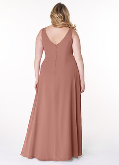 Azazie Kori Abiti da Damigella Abito A-Line in Chiffon Plissettato Cedro Rosa image7