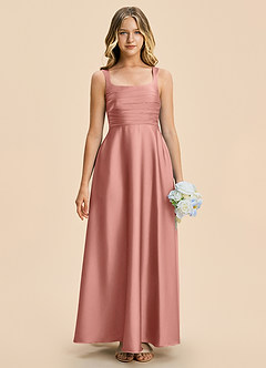 Azazie Azaria Junior A-Linie Plissee Stretch-Satin Kleid Rosettenrosa image3