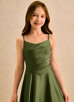 Azazie Coconut Girls Formal Sukienki dla dziewczynek sypiących kwiaty Linia A Pofałdowany Satyna elastyczna Długość podłogi Sukienka image6