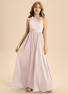 Azazie Jaylah Junior A-Linie Plissee Stretch-Satin Kleid Zartrosa image4