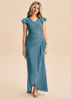 Azazie Julie Junior Vestido de Bermudas de Gasa de Corte Sirena con Volante image4