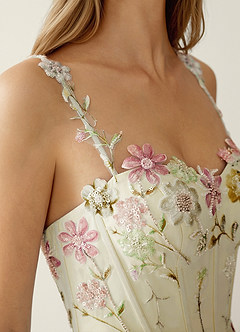 Irisqun Żółty Suknia balowa z tiulu z haftem cekinowym i koralikami w kwiaty 3D image7