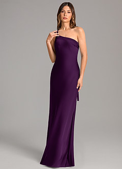 Azazie Monroe Bridesmaid Dresses Grape Mermaid One Shoulder Stretch Satin Dress image1