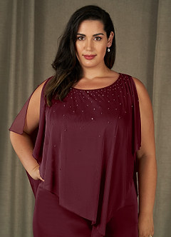 Azazie Aspyn Mother of the Bride Dresses Cabernet Sheath Beaded Mesh Dress image13