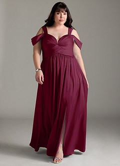 Azazie Lianne Bridesmaid Dresses Mulberry A-Line Off the Shoulder Stretch Satin Dress image9