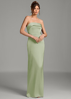 Azazie Phoenyx Robes à essayer chez vous Robe Fourreau en Satin extensible Bustier Vert Sauge image4