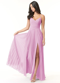 Azazie Vini Bridesmaid Dresses Candy Pink A-Line V-Neck Pleated Chiffon Dress image1