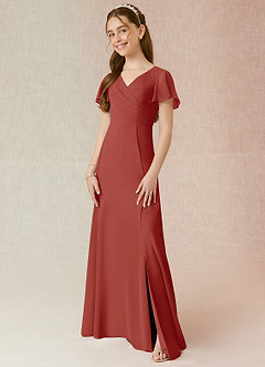 Azazie Induh Junior Terracotta A-Line Ruched Chiffon Dress image1