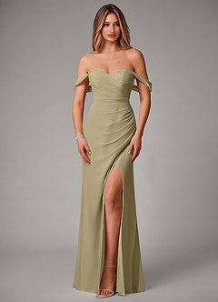Azazie Haisley Bridesmaid Dresses Moss Green Sheath Off the Shoulder Chiffon Convertible Dress image4