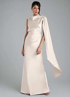 Azazie Taj Robes de demoiselle d'honneur Robe Sirène en Satin extensible Corset Albâtre Blanc image4