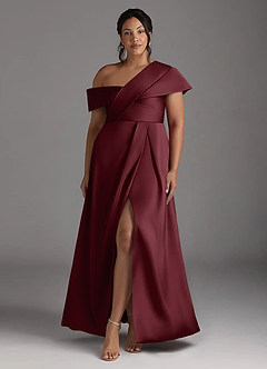 Azazie Milton Mother of the Bride Dresses Cabernet A-Line Pleated Stretch Satin Dress image9
