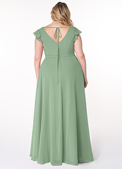 Azazie Claudine Final Sale Matcha A-Line Flutter Sleeve Chiffon Dress image8