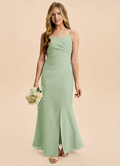 Azazie Amelia Junior Dusty Sage Mermaid Pleated Chiffon Dress image5