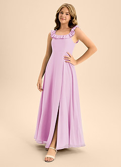Azazie Callie Junior Candy Pink A-Line Ruched Chiffon Dress image3