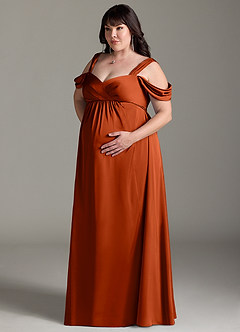 Azazie Rhea Maternity Bridesmaid Dresses A-Line Off-The-Shouler Pleated Stretch Satin Floor-Length Dress image11