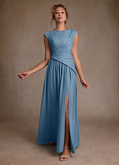 Azazie Kalleen Klänningar till brudens mor Klänning A-Line i Chiffong Plisserad Stålblå image2