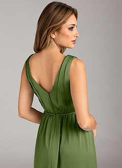 Azazie Tanicia Bridesmaid Dresses Juniper A-Line Pleated Stretch Satin Dress image7