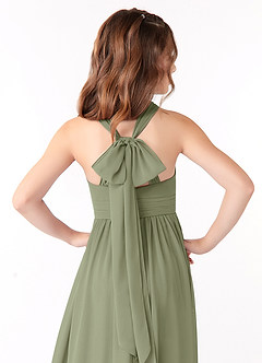 Azazie Jaylah Junior A-Linie Gestreift Chiffon Kleid Pistazie image4
