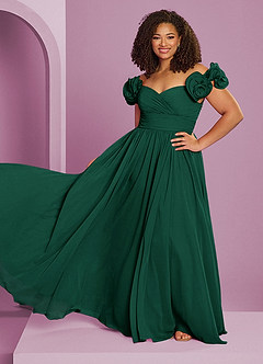 Barbie ♥ Azazie Robes de demoiselle d'honneur Robe Trapèze Convertible en Mousseline de soie Épaule décolletée émeraude image7