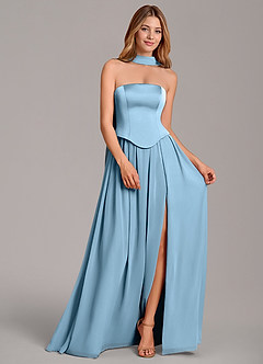 Azazie Cadence Bridesmaid Dresses Steel Blue A-Line Corset Stretch Satin Convertible Dress image3