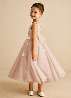 Azazie Tillie vestidos de niña de las flores Vestido de Rosa Inglesa de Tul de Corte En A con Encaje image5