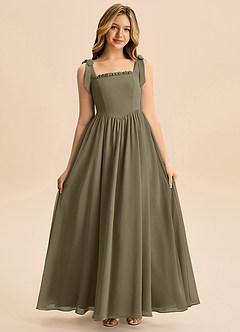 Azazie Delia Junior Abito A-Line in Chiffon Fiocco Willow Green image3